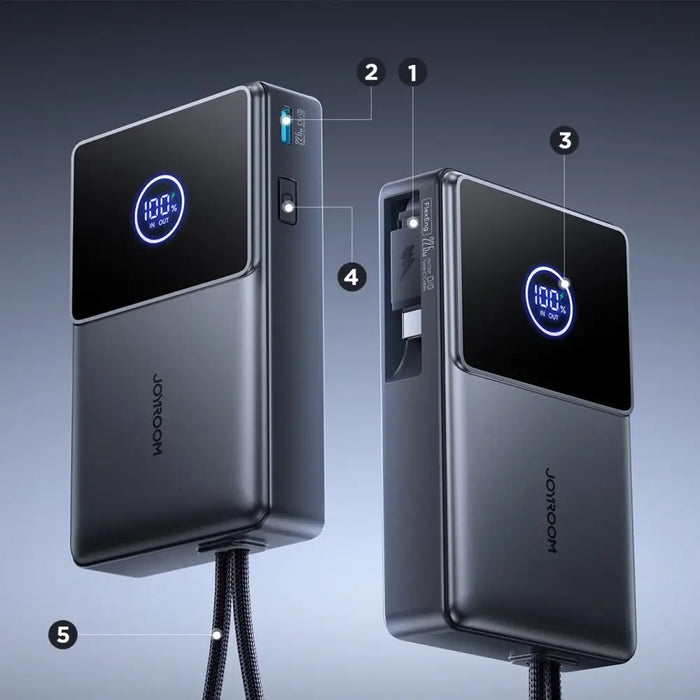 Joyroom JR-PR1 10000mAh 22.5W Powerbank with Built-in Retractable USB-C Cable - Black - Powerbanks<<<HurtelXML