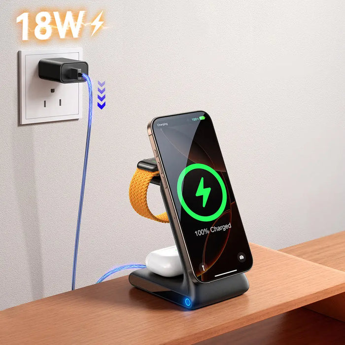 Joyroom JR-W15 Wireless Charger 3 in 1 Charging Station with MagSafe - Black - Cell phone USB charger<<<HurtelXML