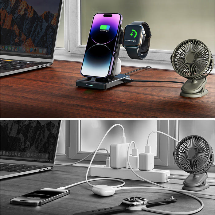 Joyroom JR-WQS02 iPhone AirPods Apple Watch 4in1 charging station foldable - black - Cell phone USB