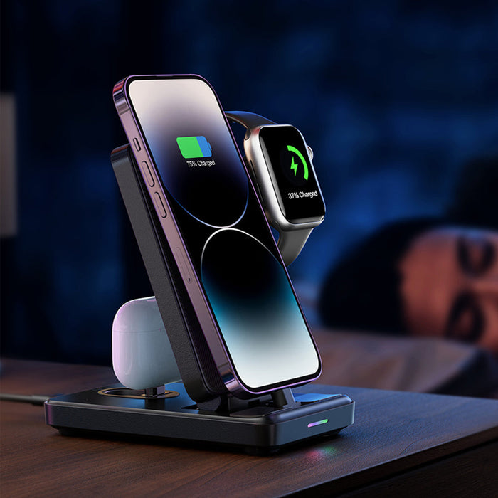 Joyroom JR-WQS02 iPhone AirPods Apple Watch 4in1 charging station foldable - black - Cell phone USB