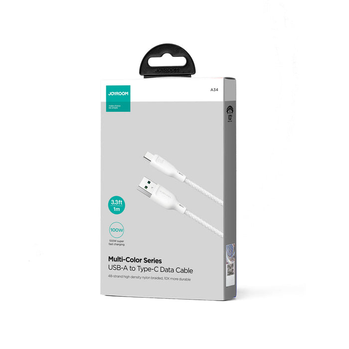Joyroom Multi-Color Series S-A34 USB-A / USB-C 100W Cable 1m - White - Cell phone cables<<<HurtelXML&&&Type-C