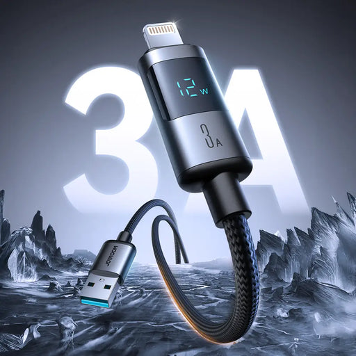 Joyroom S-A16 Pro Prism Series 3A USB-A - Lightning Cable with Display 1.2m - Black - Cell phone cables<<<HurtelXML