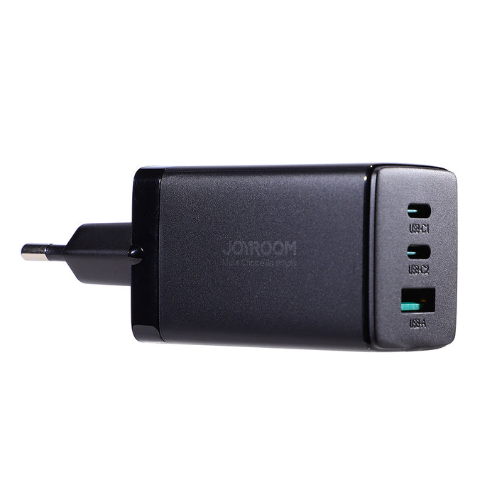 Joyroom fast GaN charger 65W USB-A, 2x USB-C black + USB-C - USB-C cable 100W 1.2m (TCG01)
