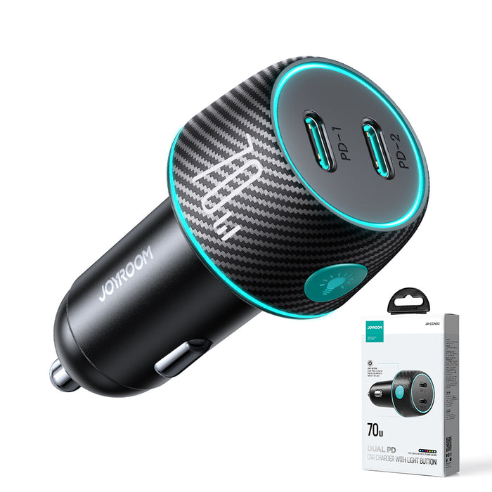 2x USB C 70W car charger with LED backlight Joyroom JR-CCN02 - black