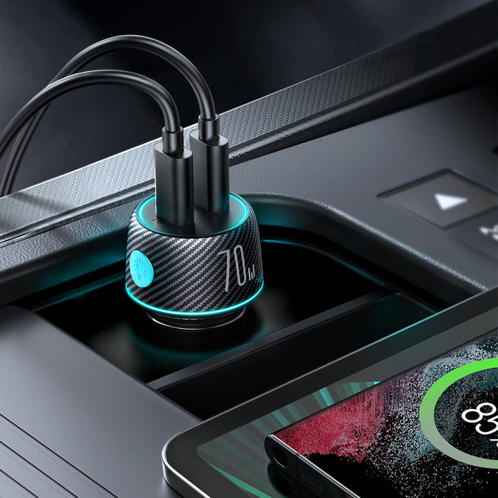 2x USB C 70W car charger with LED backlight Joyroom JR-CCN02 - black