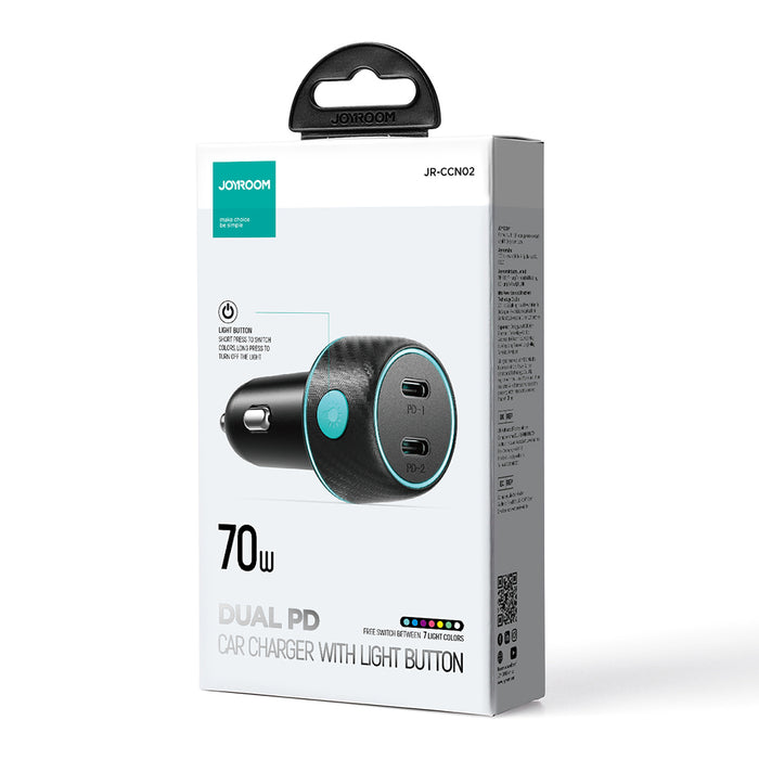 2x USB C 70W car charger with LED backlight Joyroom JR-CCN02 - black