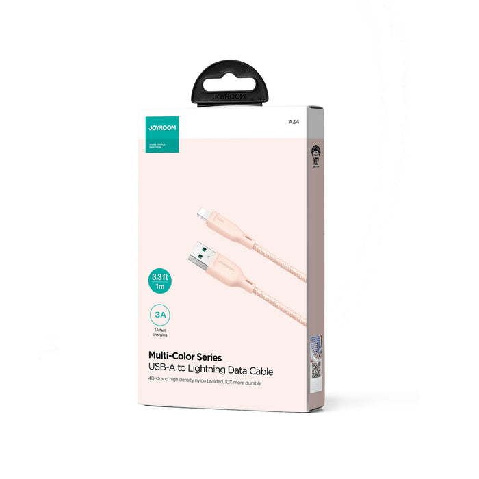 Joyroom Multi-Color Series S-A34 USB-A / Lightning 3A cable 1m - pink