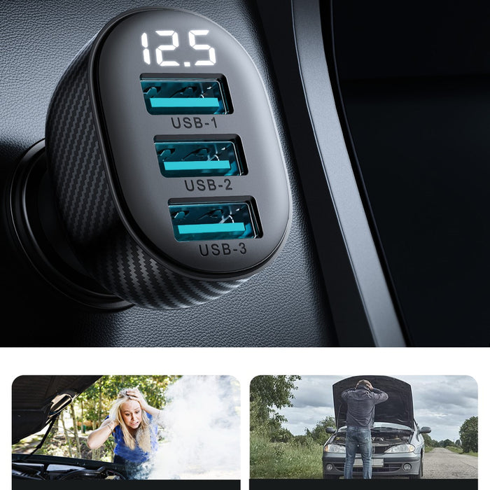 Joyroom JR-CCD03 3.4A Car Charger with Display 3x USB-A - Black