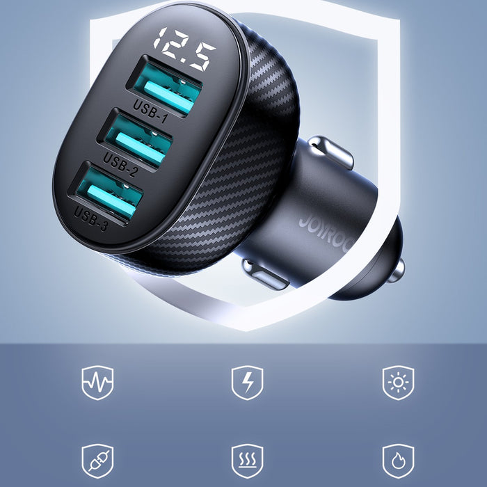 Joyroom JR-CCD03 3.4A Car Charger with Display 3x USB-A - Black