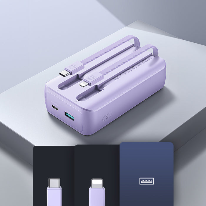 Joyroom JR-PBC06 mini power bank with built-in USB-C / Lightning cables 30W 10000mAh - purple