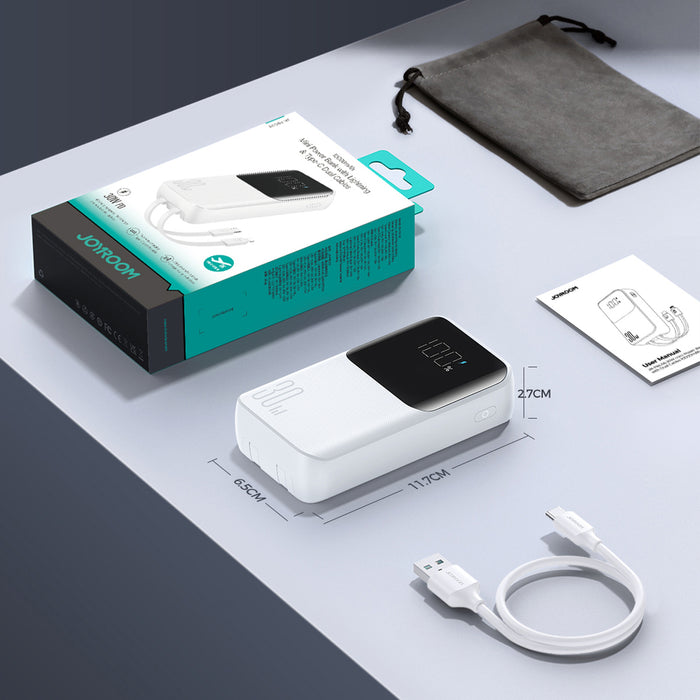 Mini power bank with built-in cables Joyroom JR-PBC06 30W 10000mAh - white