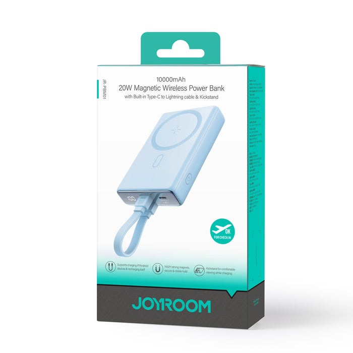 Powerbank Joyroom JR-PBM01 magnetic 10000mAh 20W with stand + Lightning cable - USB-C - blue