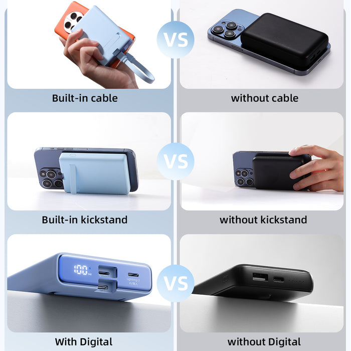 Powerbank Joyroom JR-PBM01 magnetic 10000mAh 20W with stand + Lightning cable - USB-C - blue