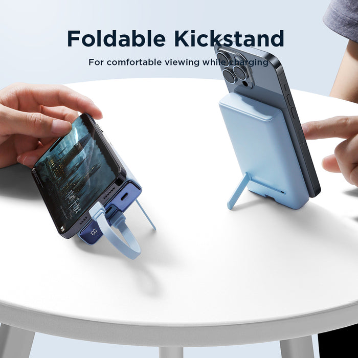 Powerbank Joyroom JR-PBM01 magnetic 10000mAh 20W with stand + Lightning cable - USB-C - blue