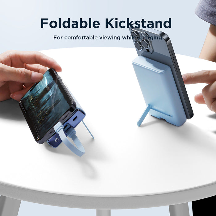 Powerbank Joyroom JR-PBM01 magnetic 10000mAh 20W with stand + Lightning cable - USB-C - blue