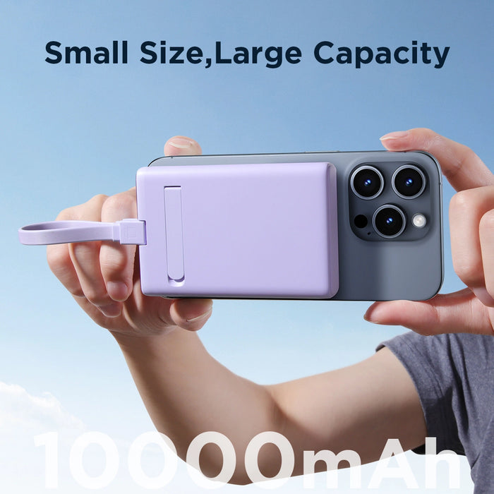 Powerbank Joyroom JR-PBM01 magnetic 10000mAh 20W with stand + Lightning cable - USB-C - purple