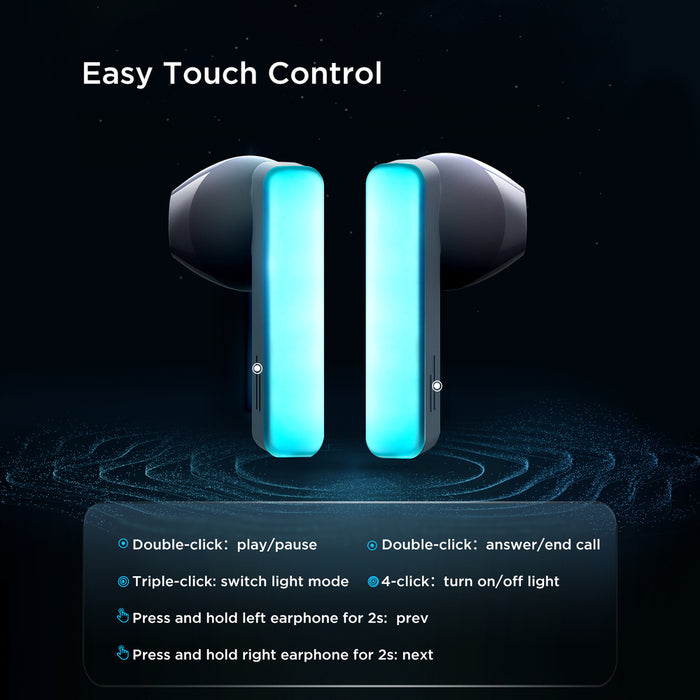 TWS Joyroom JR-TC1 IceLens Series wireless headphones with LED lights - black