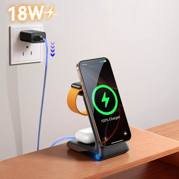Joyroom JR-W15 Wireless Charger 3 in 1 Charging Station with MagSafe - Black