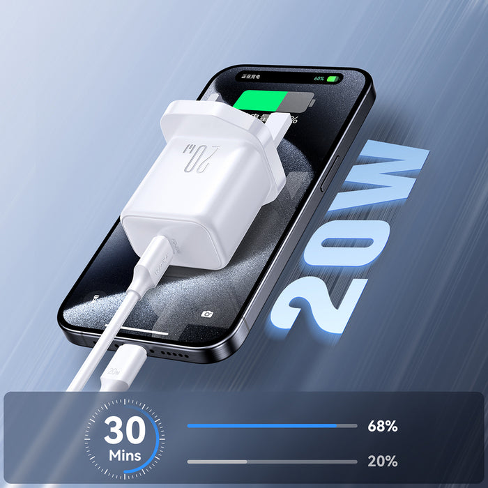Joyroom JR-TCF20 PD 20W Wall Charger (UK Plug) with 1m USB-C Cable - White