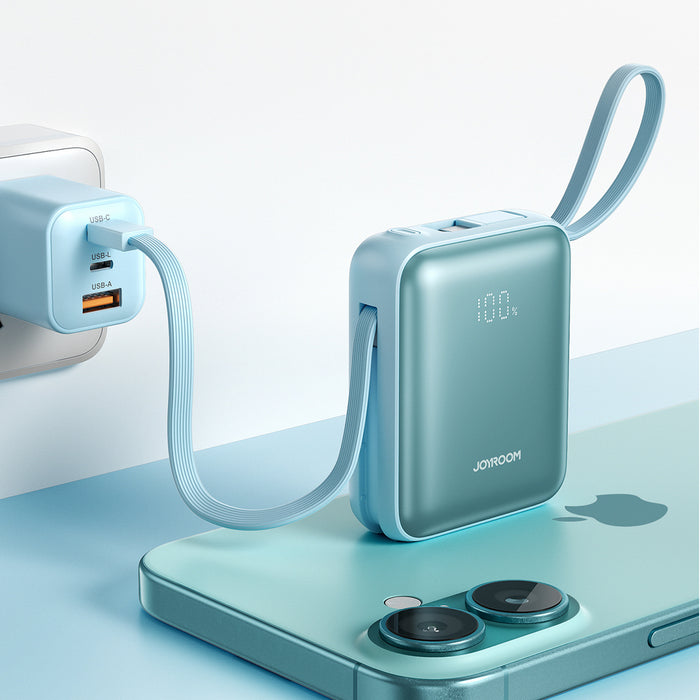 Joyroom JR-PBF27 22.5W 10000mAh Powerbank with Two Built-in Cables - Blue