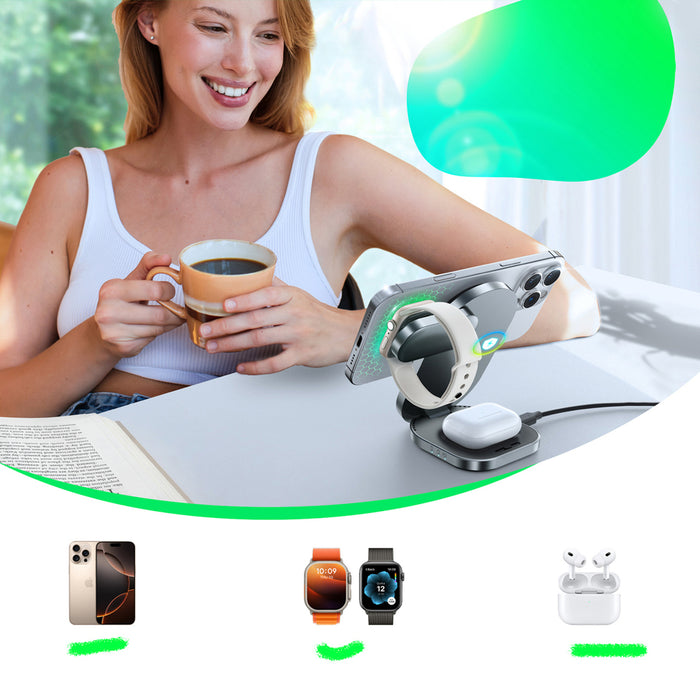 Joyroom JR-W17 Qi 3-in-1 Wireless Inductive Charger - Black