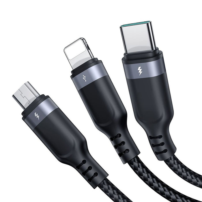 Joyroom S-A18 3in1 3.5A USB-A - Lightning+USB-C+MicroUSB cable 1.2m - black