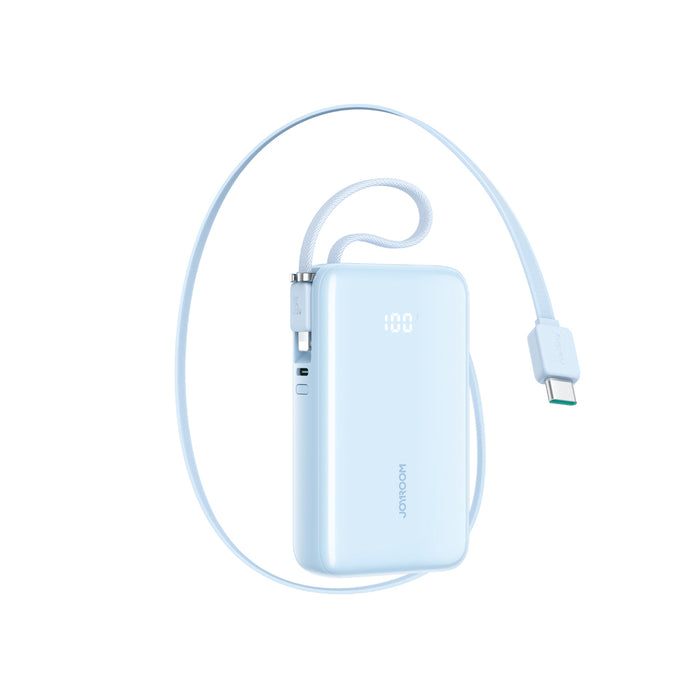 Joyroom JR-PR2L 10000mAh 35W Power Bank with Built-in Retractable USB-C Cable and Lightning Lanyard Cable - Blue
