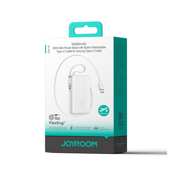 Joyroom JR-PR2 35W 10000mAh Power Bank with Retractable USB-C Cable and Built-in Lightning Cable - White