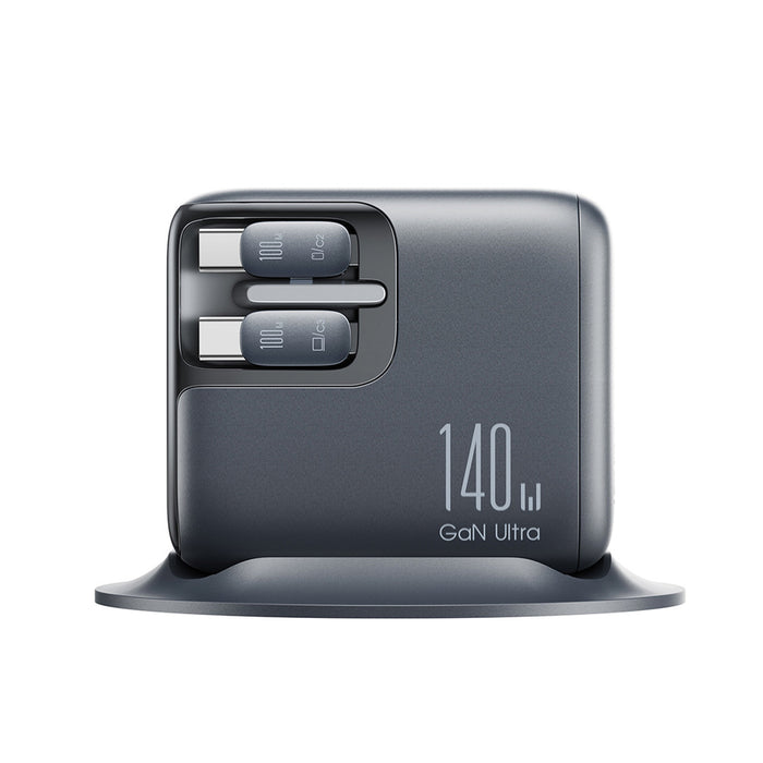 Joyroom Podix JR-TRD01 GaN 140W Desktop Charger with 5 Ports and Dual Retractable Cables - Gray