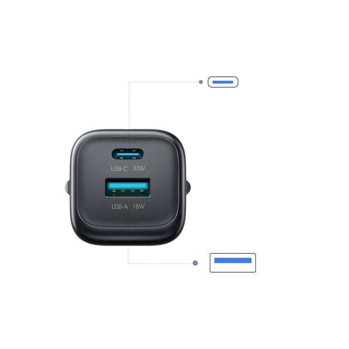 Joyroom JR-TG7 33W USB-A + USB-C Wall Charger with 60W USB-C to USB-C 1m Cable - Black