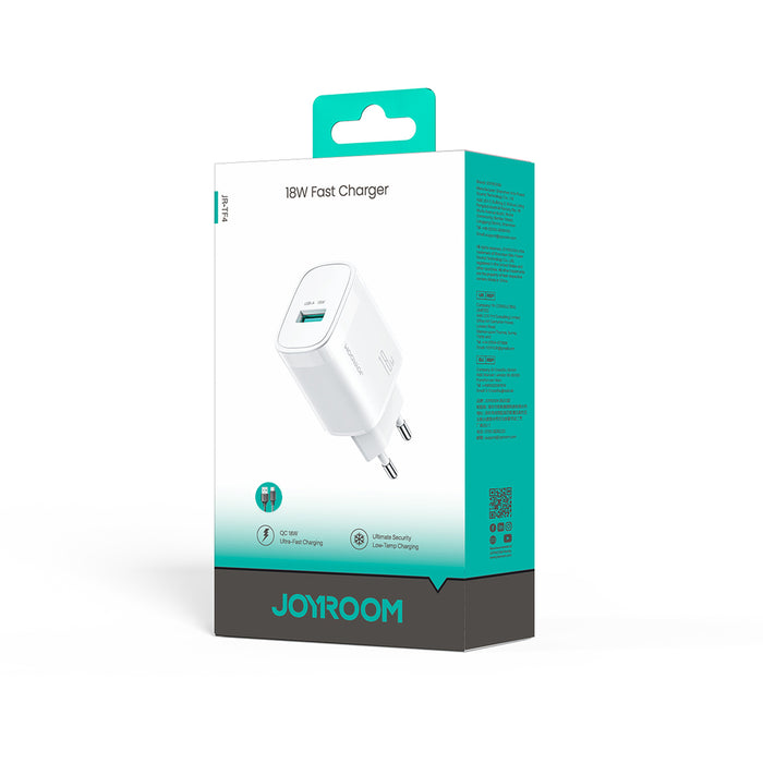 Joyroom JR-TF4 18W wall charger with 3A USB-A - USB-C 1m cable - white