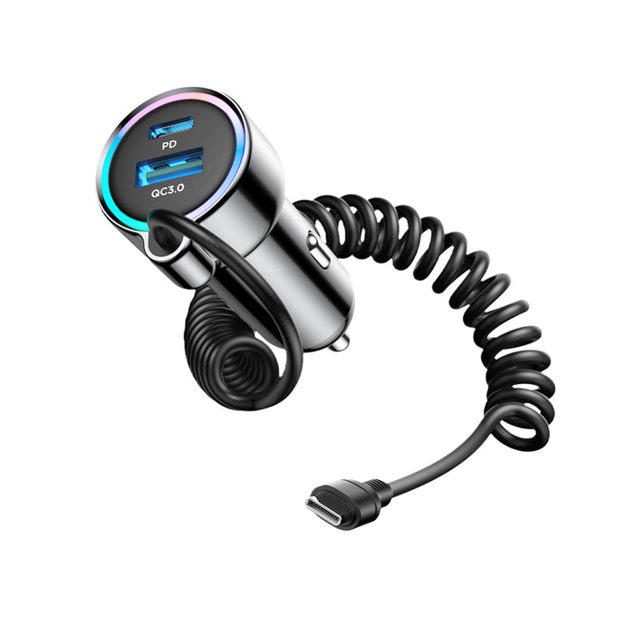 Joyroom JR-CL07 72W 3-in-1 Car Charger with 1.6m USB-C Cable – Black