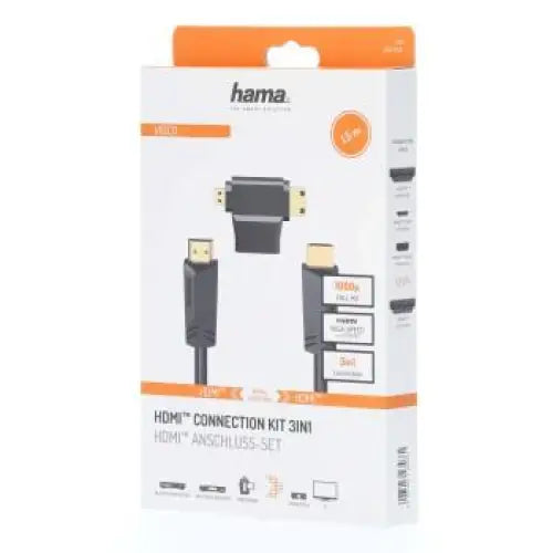 Кабел HAMA 205162 HDMI мъжко - HDMI мъжко + HDMI адаптер(mini / micro) 1.5 м Черен - Видео кабели<<<Кабели<<<ValiAPI