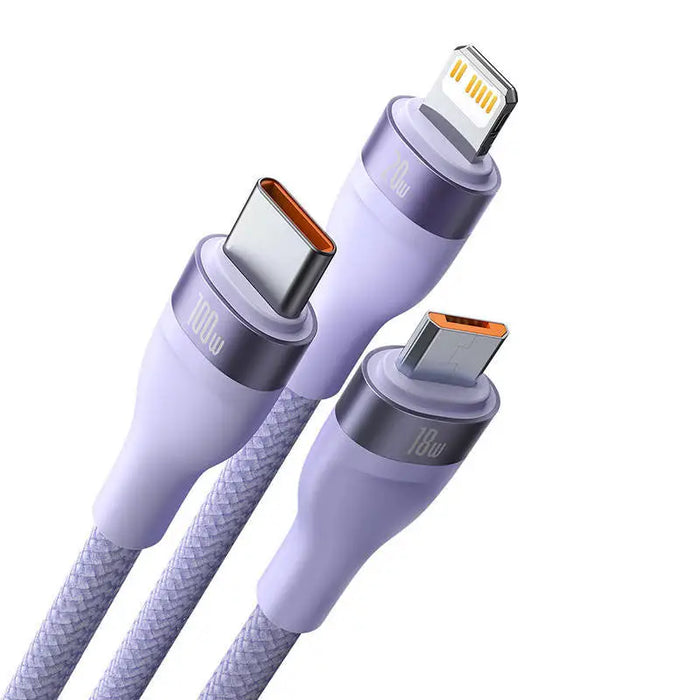 Kabel USB 3w1 Baseus Flash Series 2 USB-C + micro USB + Lightning 100W 1.5m (fioletowy) - Combo Cables<<<USB