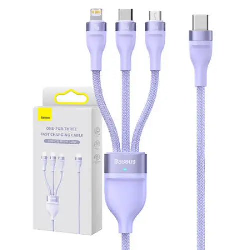 Kabel USB 3w1 Baseus Flash Series 2 USB-C + micro USB + Lightning 100W 1.5m (fioletowy) - Combo Cables<<<USB