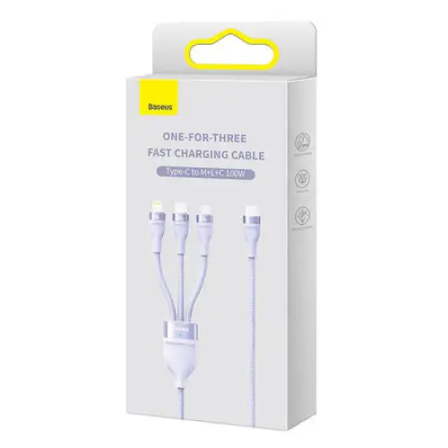 Kabel USB 3w1 Baseus Flash Series 2 USB-C + micro USB + Lightning 100W 1.5m (fioletowy) - Combo Cables<<<USB