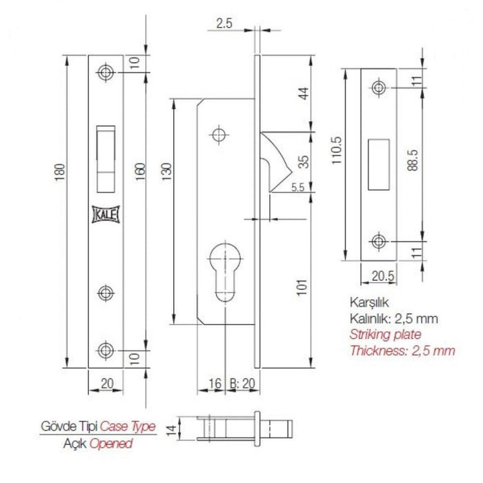 SLIDING LOCK KALE 201-20MM DIN