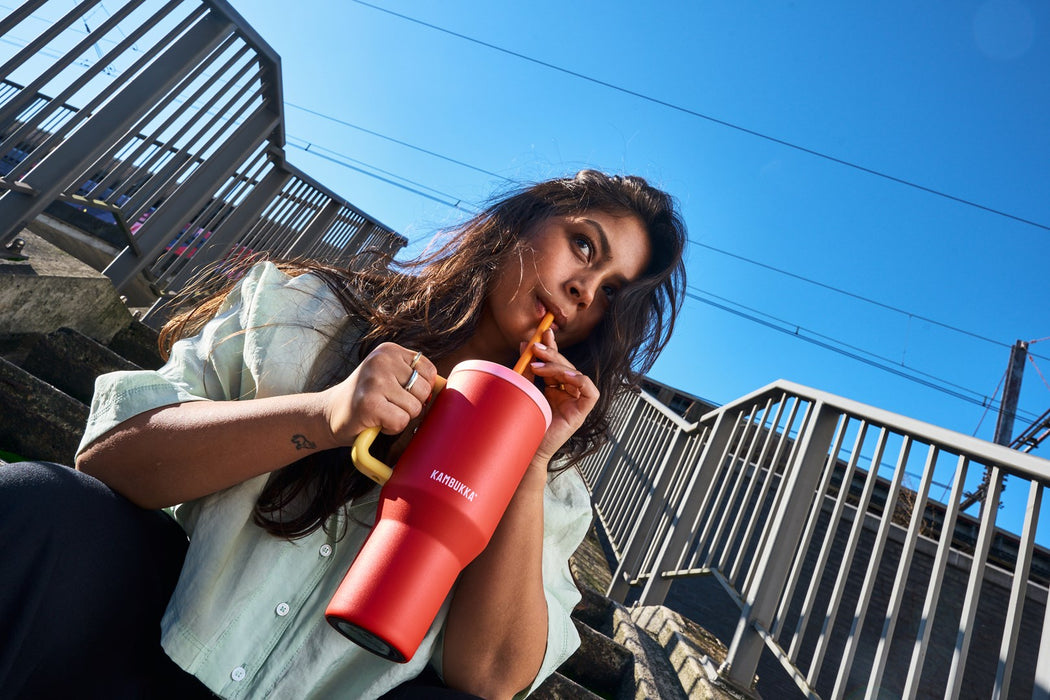Thermal mug with telescopic straw Kambukka Rio Tumbler 950ml Pink Papaya