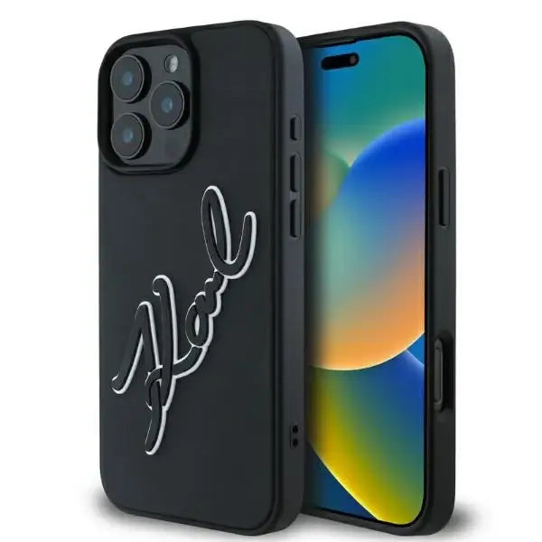 Karl Lagerfeld 3D Rubber Bicolor Signature Case for iPhone 16 Pro Max - Black - Cell phone cases and covers<<<HurtelXML