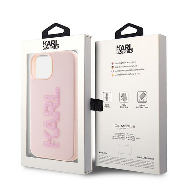 Karl Lagerfeld 3D Rubber Glitter Logo case for iPhone 15 - pink - Cell phone cases and covers<<<HurtelXML