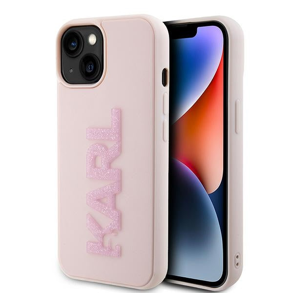 Karl Lagerfeld 3D Rubber Glitter Logo case for iPhone 15 - pink - Cell phone cases and covers<<<HurtelXML