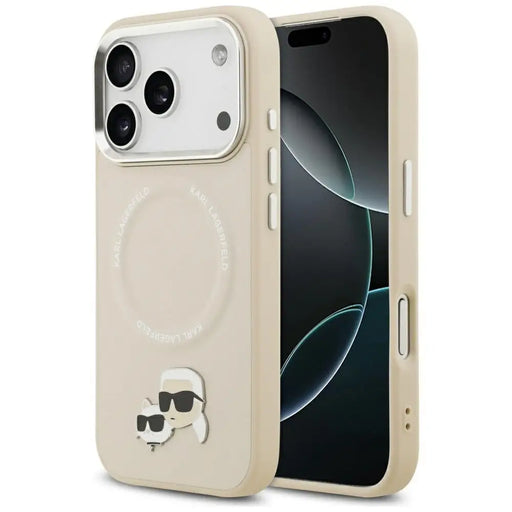 Karl Lagerfeld Karl & Choupette Pins MagSafe Case for iPhone 17 Pro Max - Beige - Cell phone cases