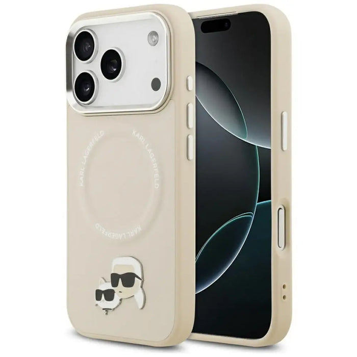 Karl Lagerfeld Karl & Choupette Pins MagSafe Case for iPhone 17 Pro Max - Beige - Cell phone cases