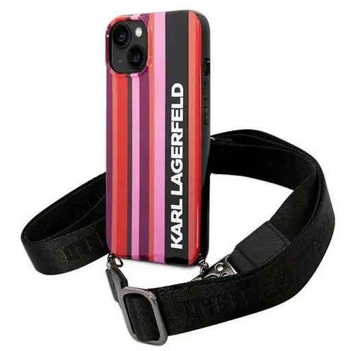 Karl Lagerfeld Color Stripes Strap Case for iPhone 14 Plus / 15 Plus 6.7’’ - Pink - Cell phone cases