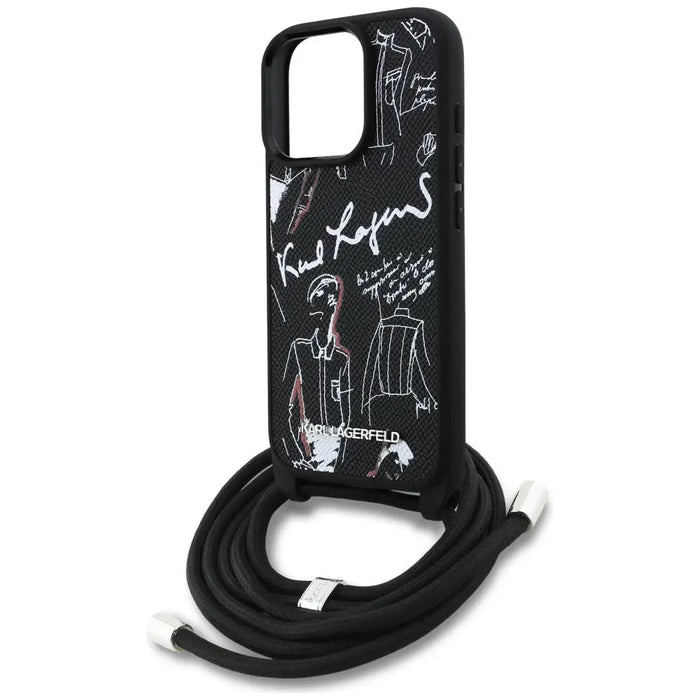 Karl Lagerfeld Crossbody Grained Pattern & Logo Case for iPhone 16 Pro Max - Black - Cell phone cases
