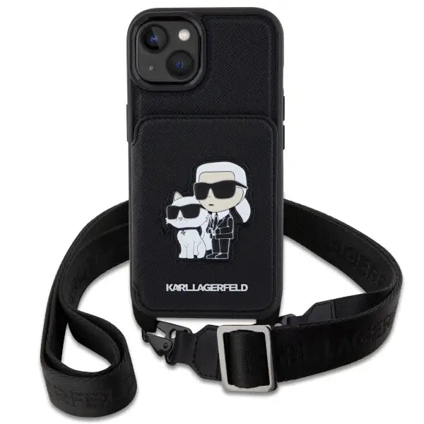 Karl Lagerfeld Crossbody Saffiano Karl&Choupette Case for iPhone 14 Plus - Black - Cell phone cases