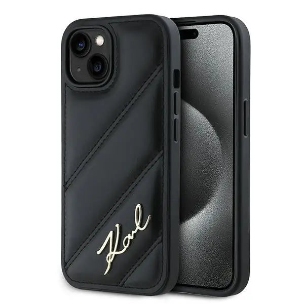 Karl Lagerfeld Diagonal Quilted Script case for iPhone 13 - black - Cell phone cases and covers<<<HurtelXML