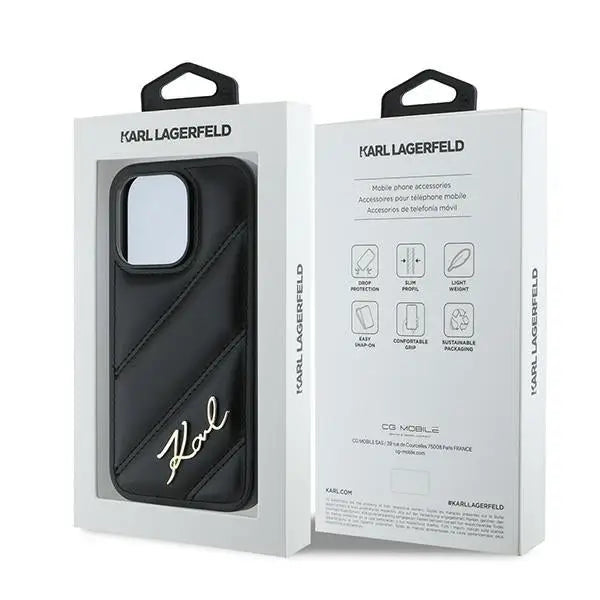 Karl Lagerfeld Diagonal Quilted Script case for iPhone 13 Pro / 13 - black - Cell phone cases and covers<<<HurtelXML