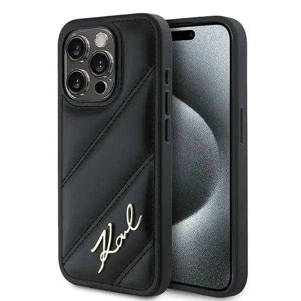 Karl Lagerfeld Diagonal Quilted Script case for iPhone 13 Pro / 13 - black - Cell phone cases and covers<<<HurtelXML