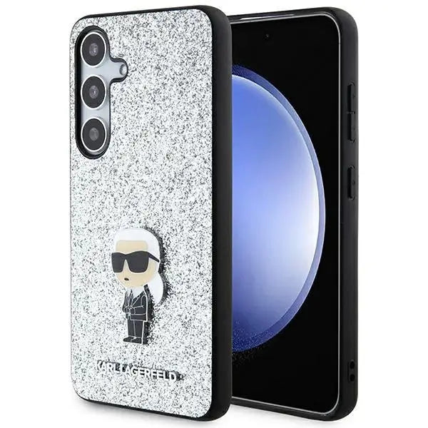 Karl Lagerfeld Fixed Glitter Ikonik Logo Metal Pin Case for Samsung Galaxy S24 - Silver - Cell phone cases